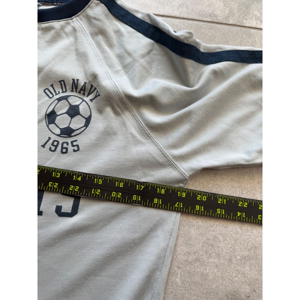 Vintage Y2K Women's Old Navy Hornets Soccer Graphic Tee Blue Ringer Shirt  L - Picture 5 of 6